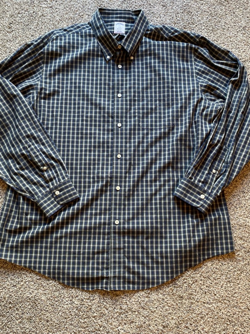 Brooks Brothers Green Navy and White Plaid Button-Down Shirt